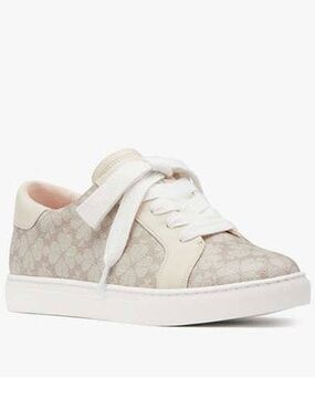 Kate Spade Taupe Erin Spade Flower Logo Sneakers Lace Up Vegan Leather